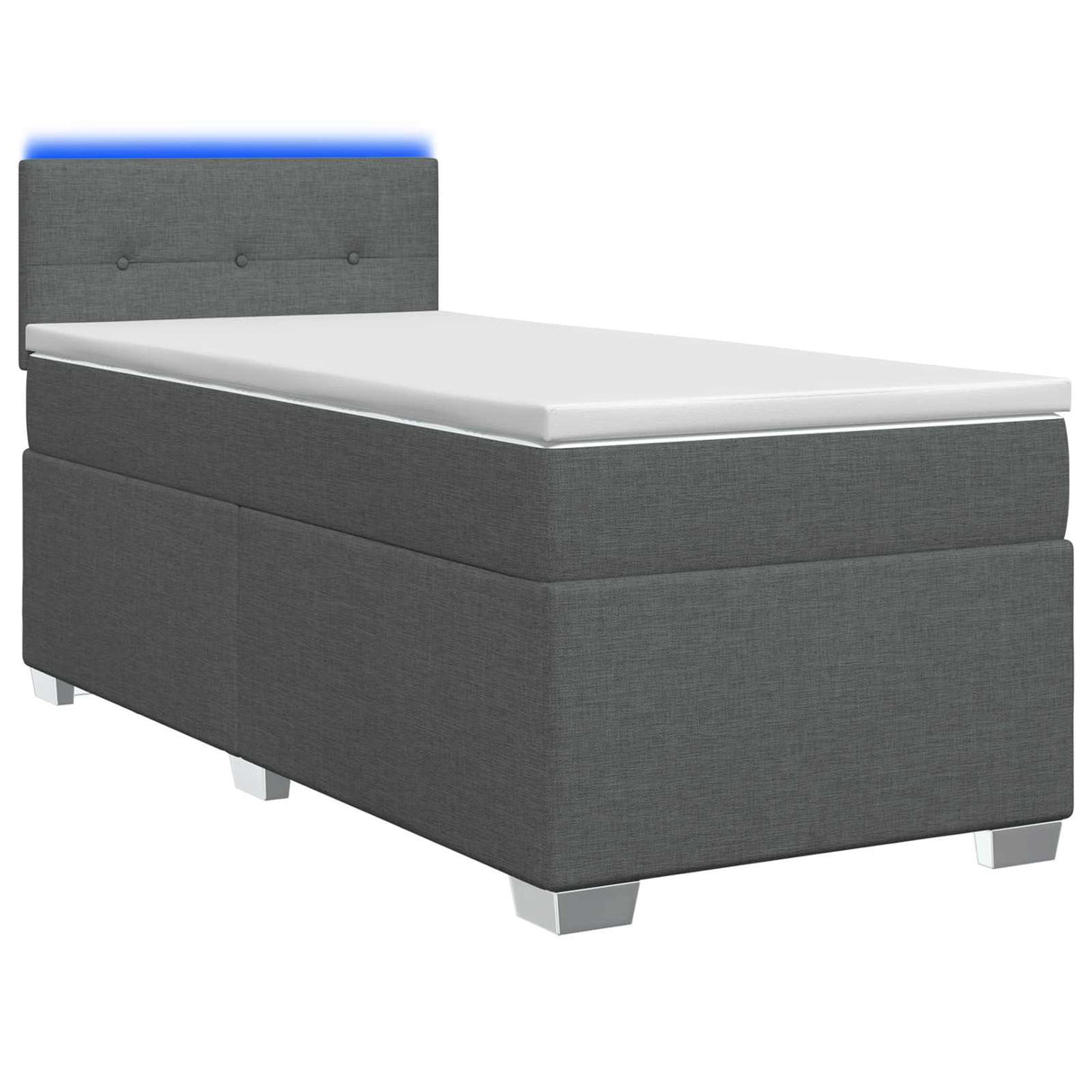 Box Spring Bed with Mattress and LED Dark Grey King Single