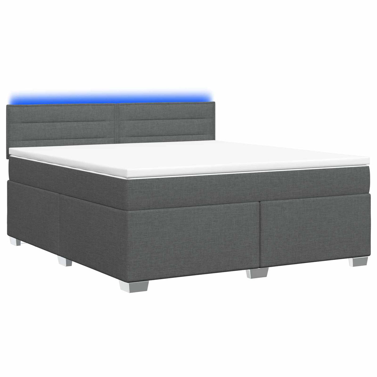 Box Spring Bed with Mattress and LED Dark Grey Double Fabric