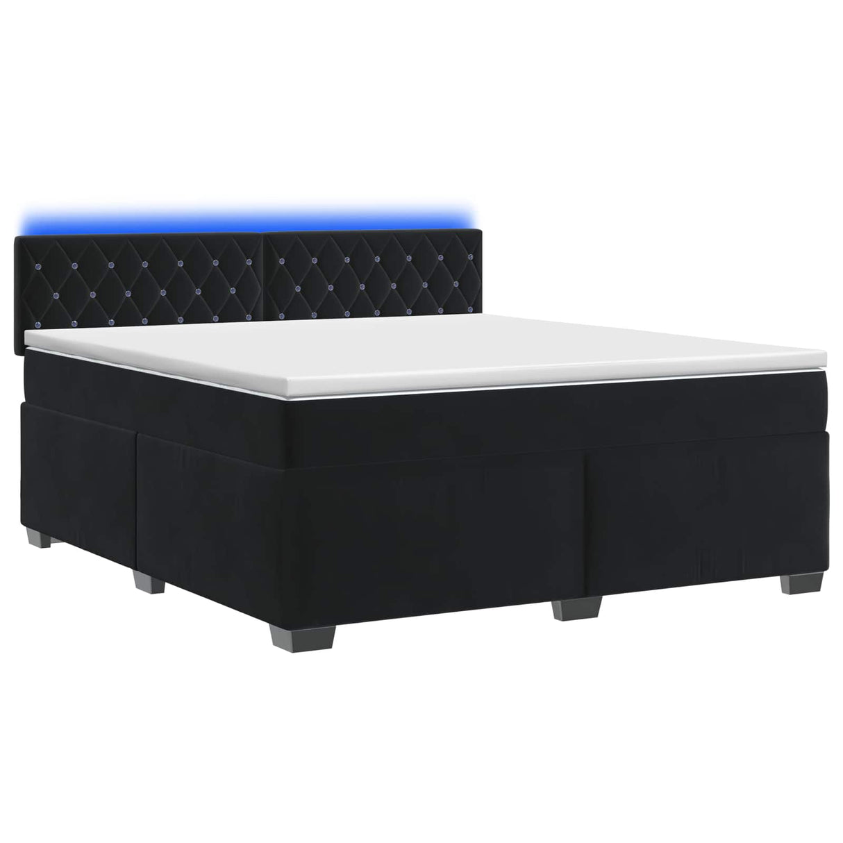 Box Spring Bed with Mattress and LED Black Queen Velvet