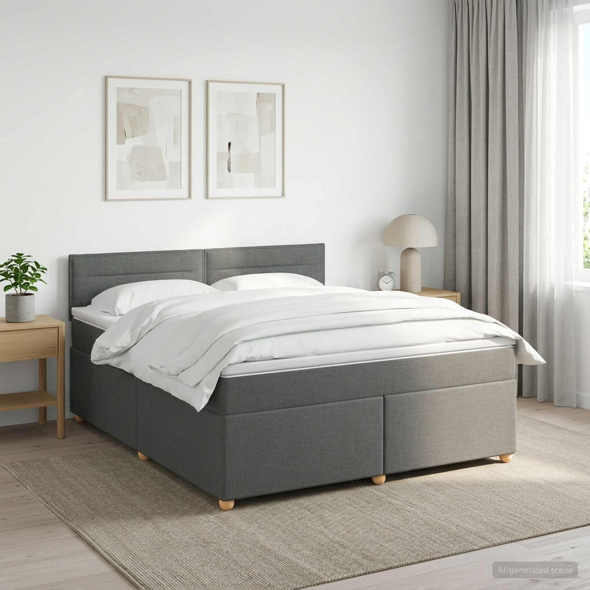 Box Spring Bed with Mattress and LED Dark Grey 140 x 190 cm