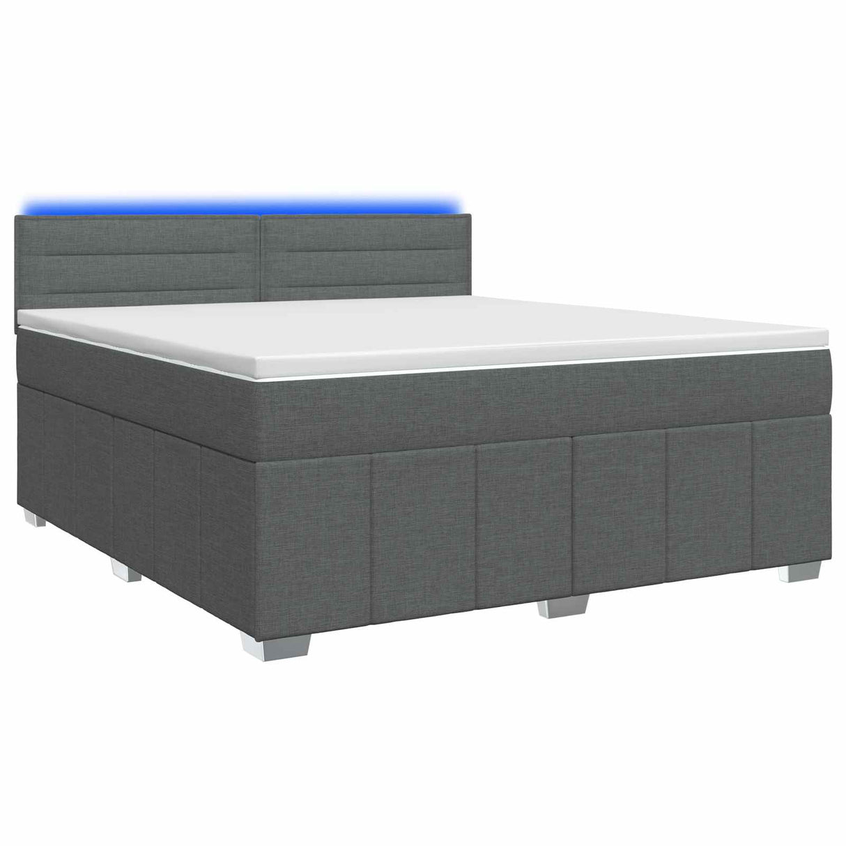 Box Spring Bed with Mattress and LED Dark Grey 153 x 203 cm