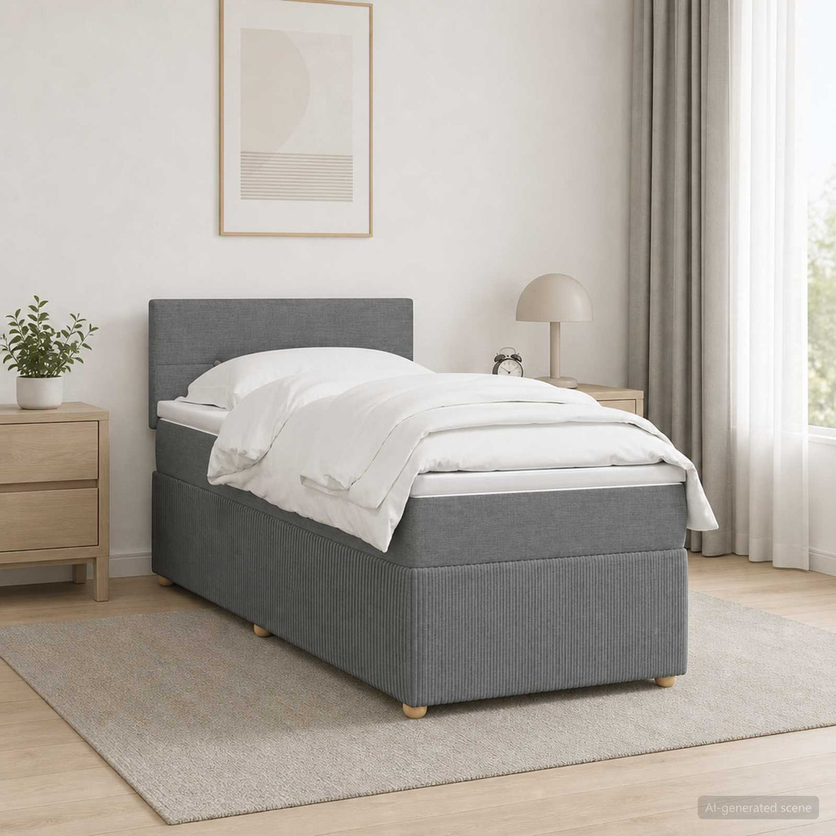 Box Spring Bed with Mattress and LED Dark Grey 107 x 203 cm