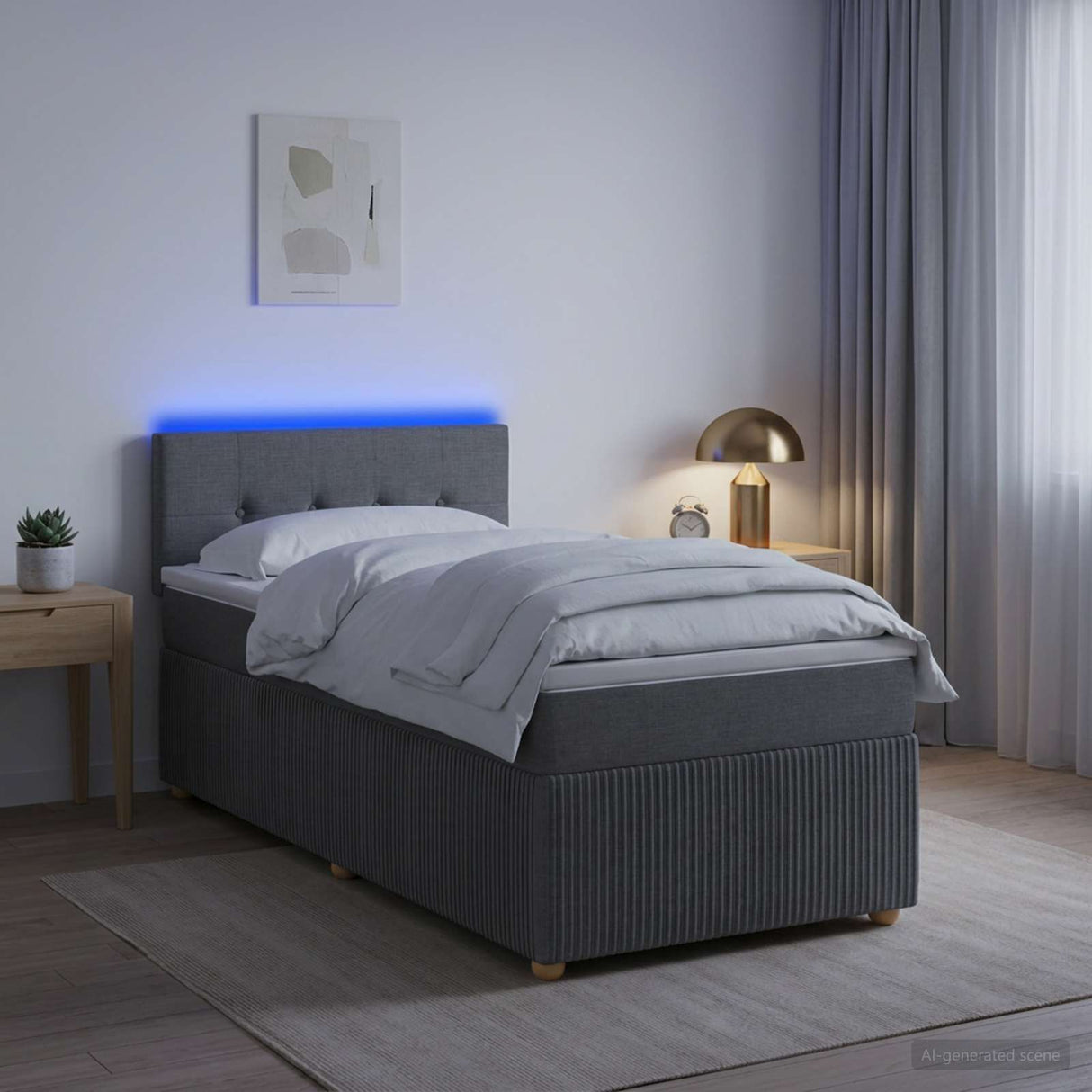 Box Spring Bed with Mattress and LED Dark Grey 107 x 203 cm