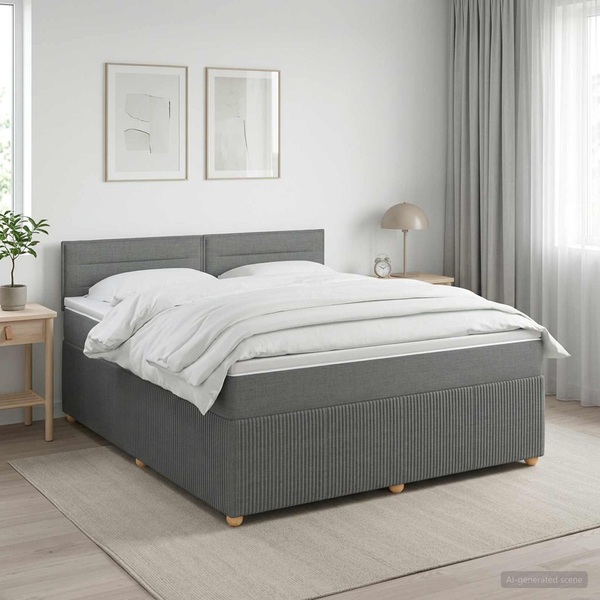 Box Spring Bed with Mattress and LED Dark Grey 140 x 190 cm
