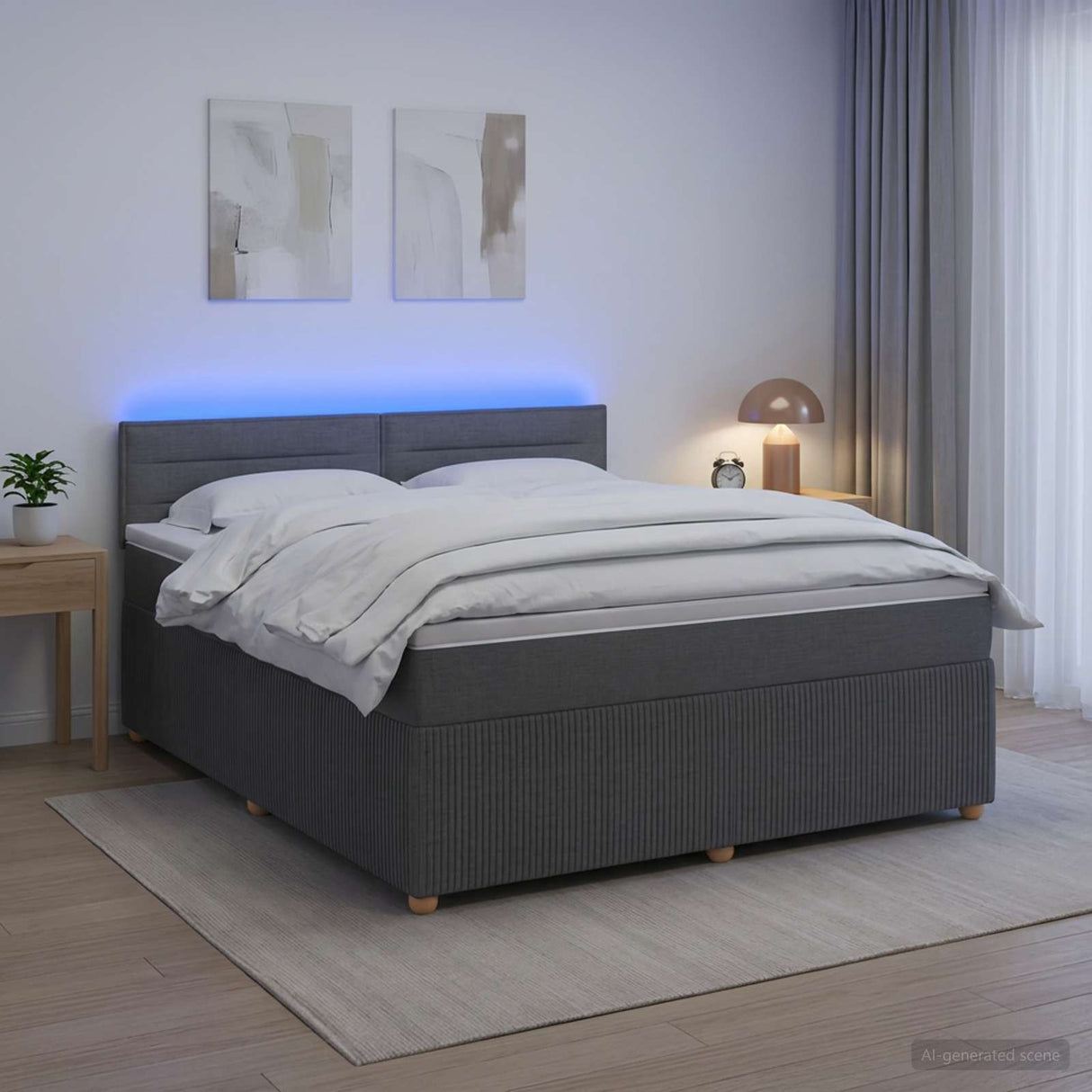 Box Spring Bed with Mattress and LED Dark Grey 140 x 190 cm