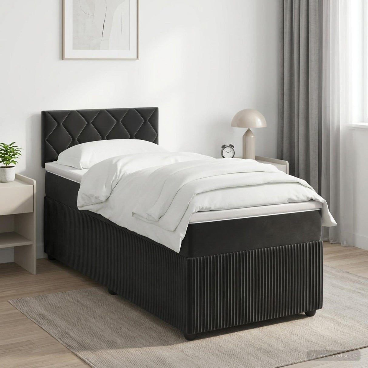 Box Spring Bed with Mattress and LED with Headboard Velvet