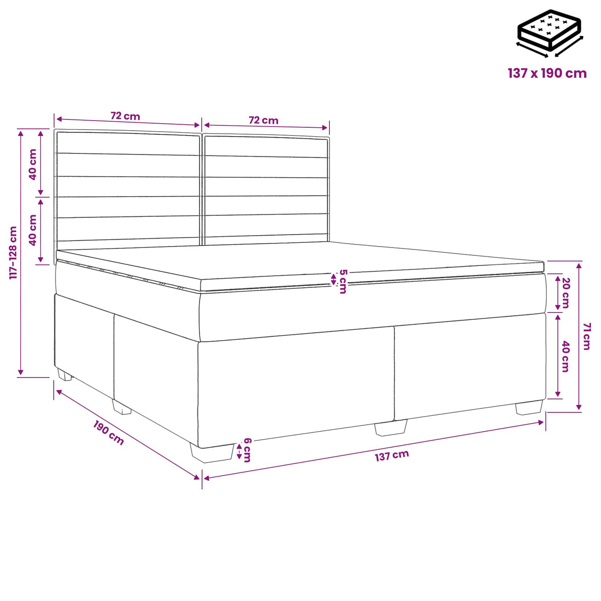 Box Spring Bed with Mattress Dark Grey Double Fabric
