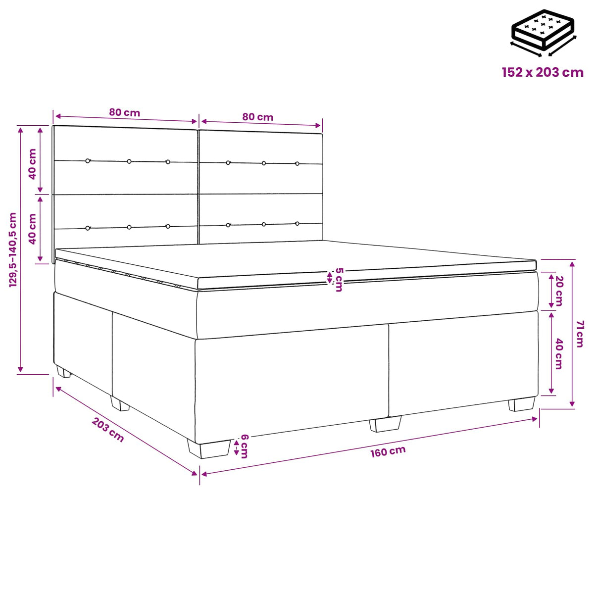 Box Spring Bed with Mattress Dark Grey Queen Fabric
