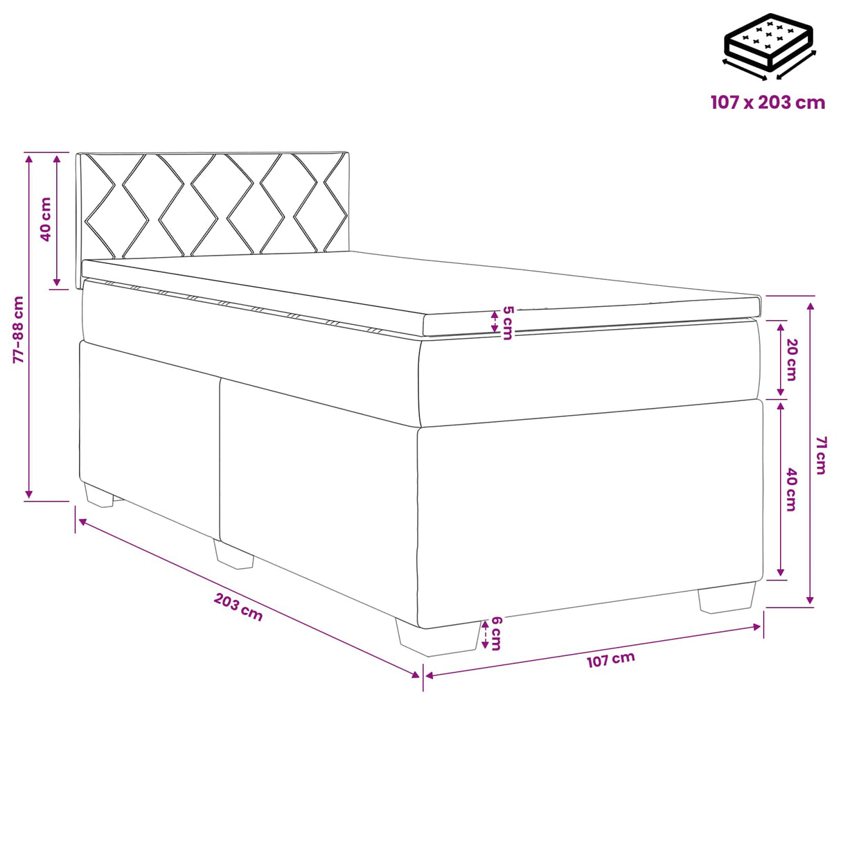 Box Spring Bed with Mattress Black 107 x 203 cm Velvet