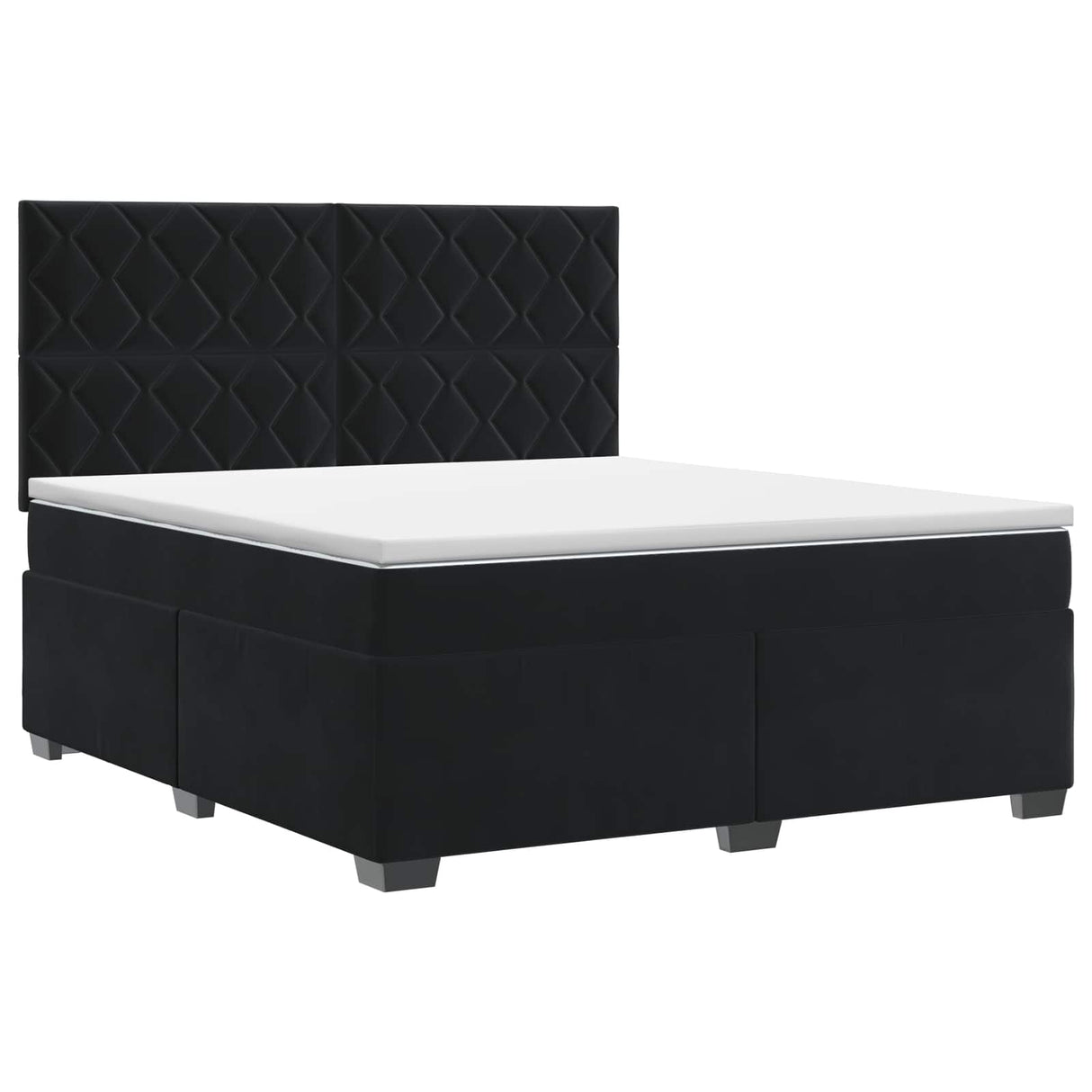 Box Spring Bed with Mattress with Headboard Black Double Velvet