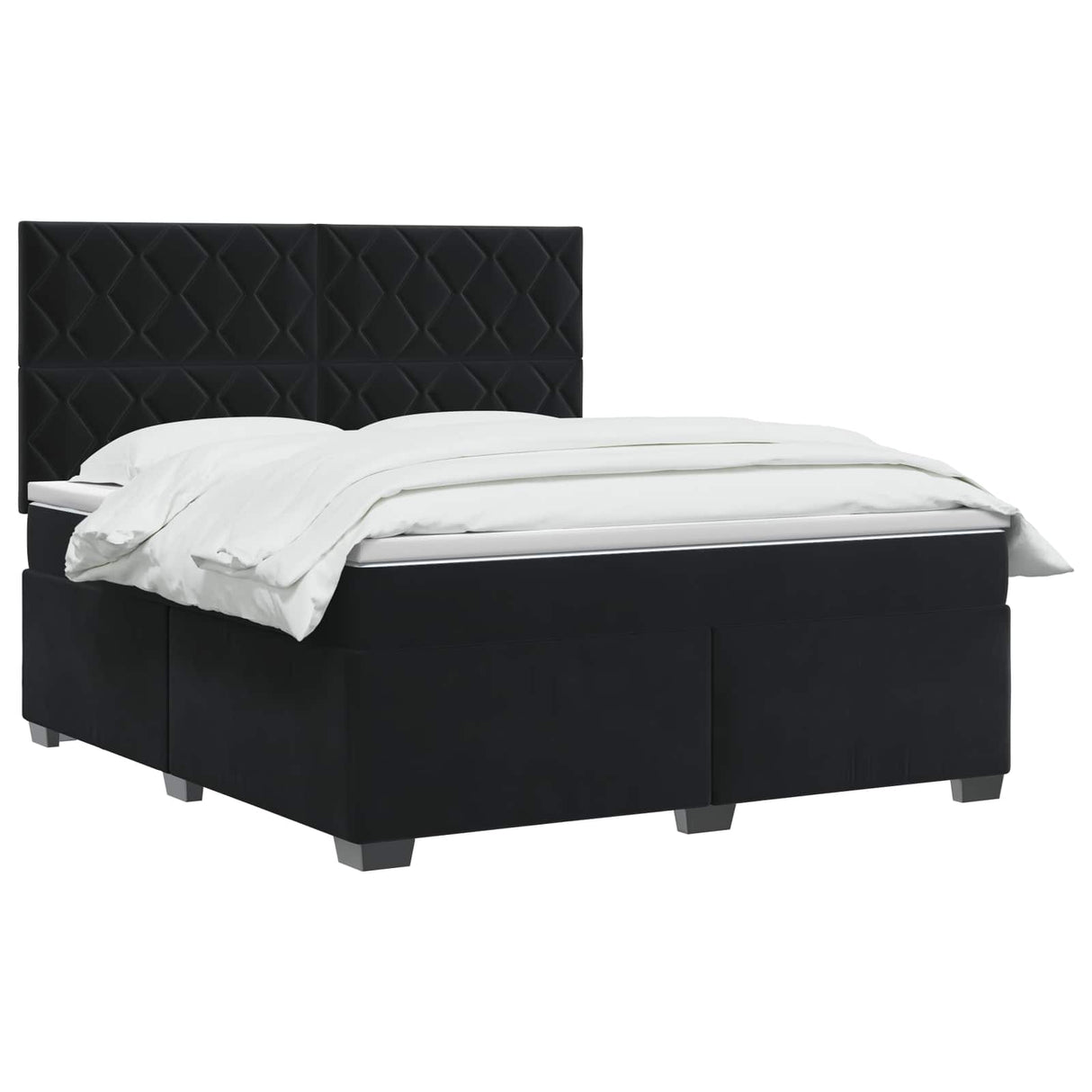 Box Spring Bed with Mattress with Headboard Black Double Velvet
