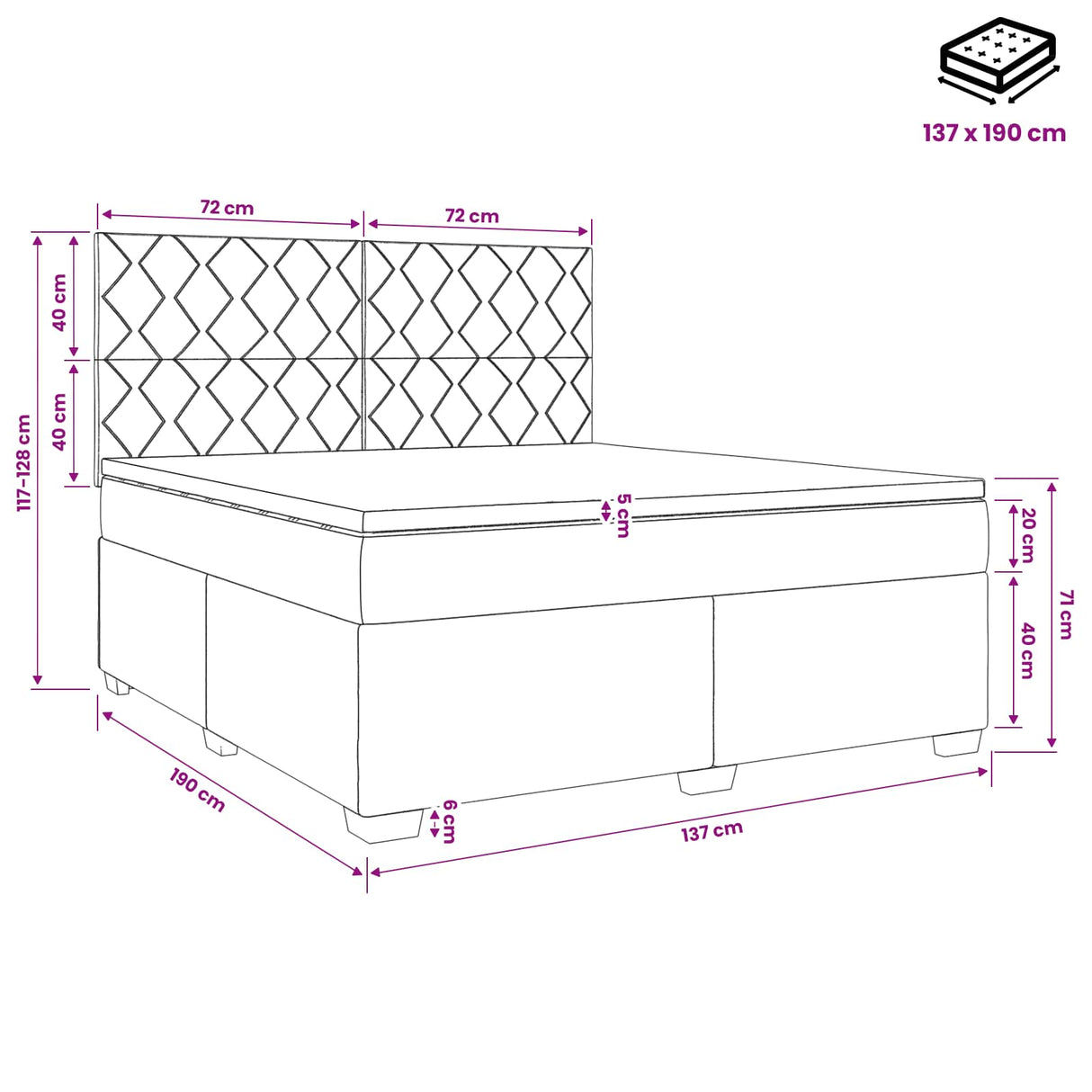 Box Spring Bed with Mattress with Headboard Black Double Velvet