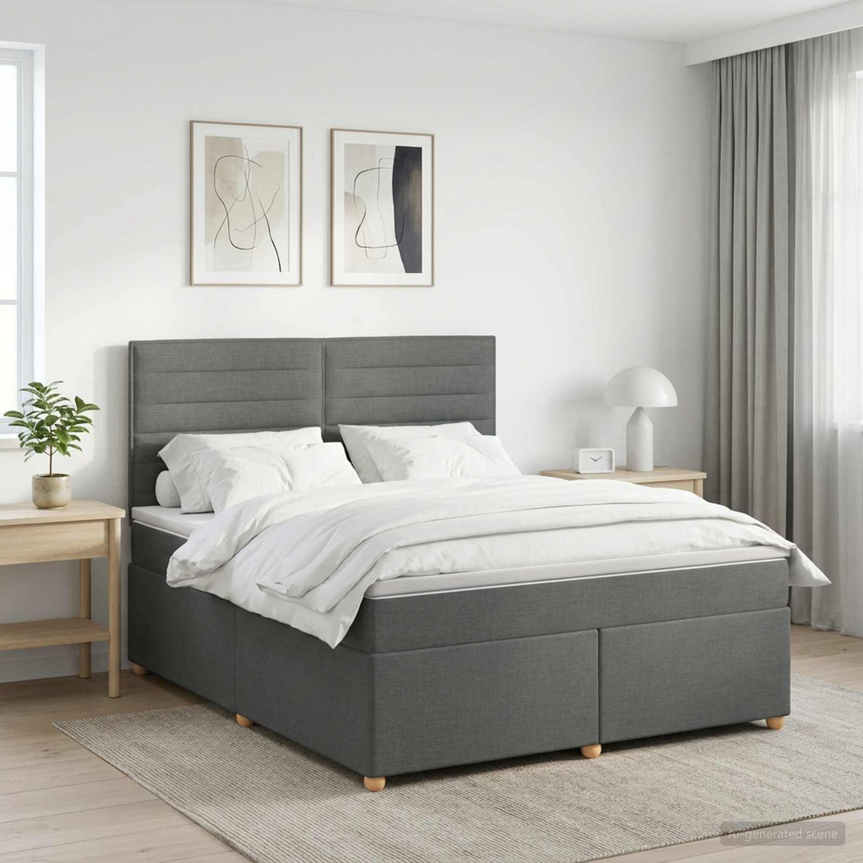 Box Spring Bed with Mattress Dark Grey Double Fabric