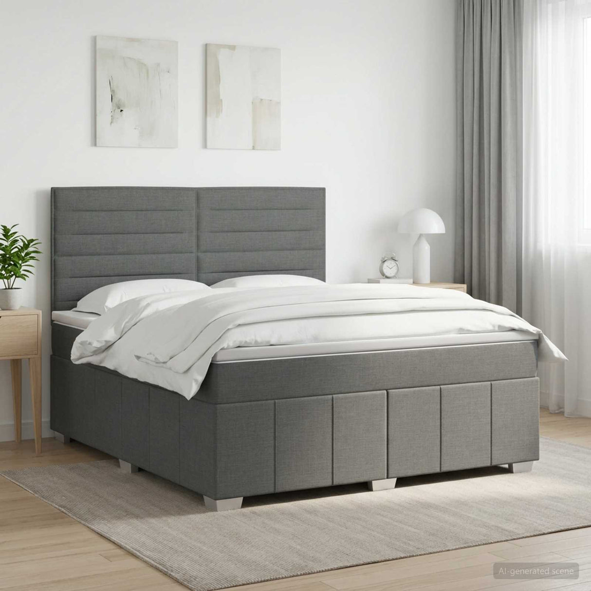 Box Spring Bed with Mattress Dark Grey Double Fabric