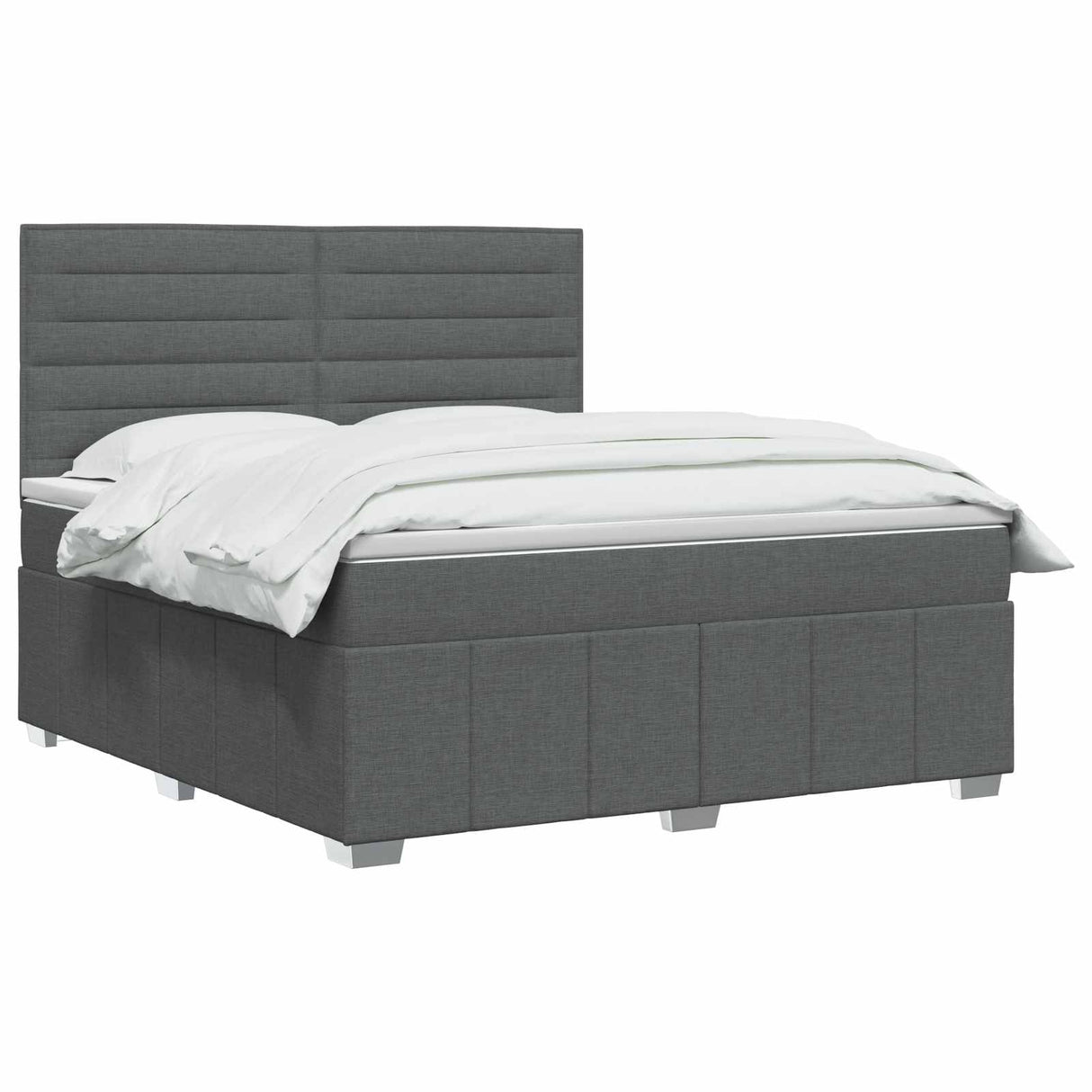 Box Spring Bed with Mattress Dark Grey Double Fabric