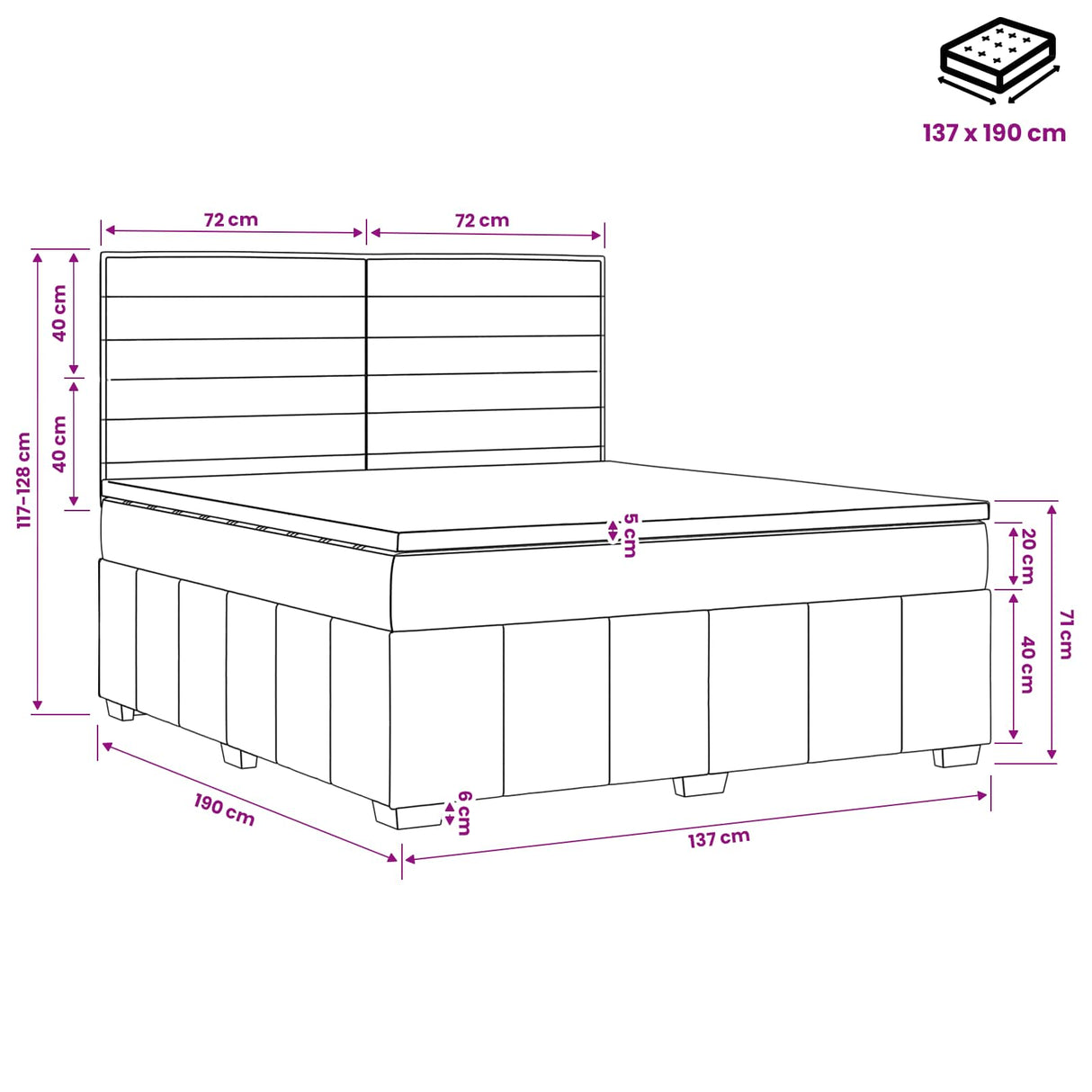 Box Spring Bed with Mattress Dark Grey Double Fabric