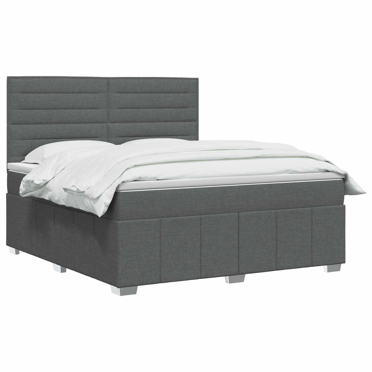 Box Spring Bed with Mattress Dark Grey Queen Fabric