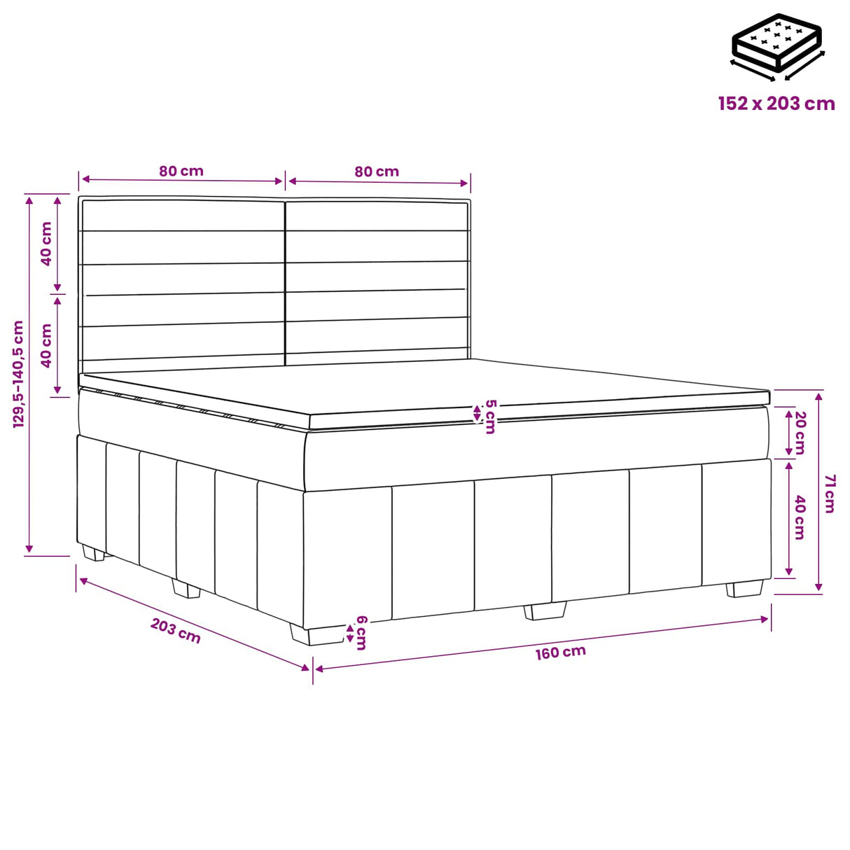 Box Spring Bed with Mattress Dark Grey Queen Fabric