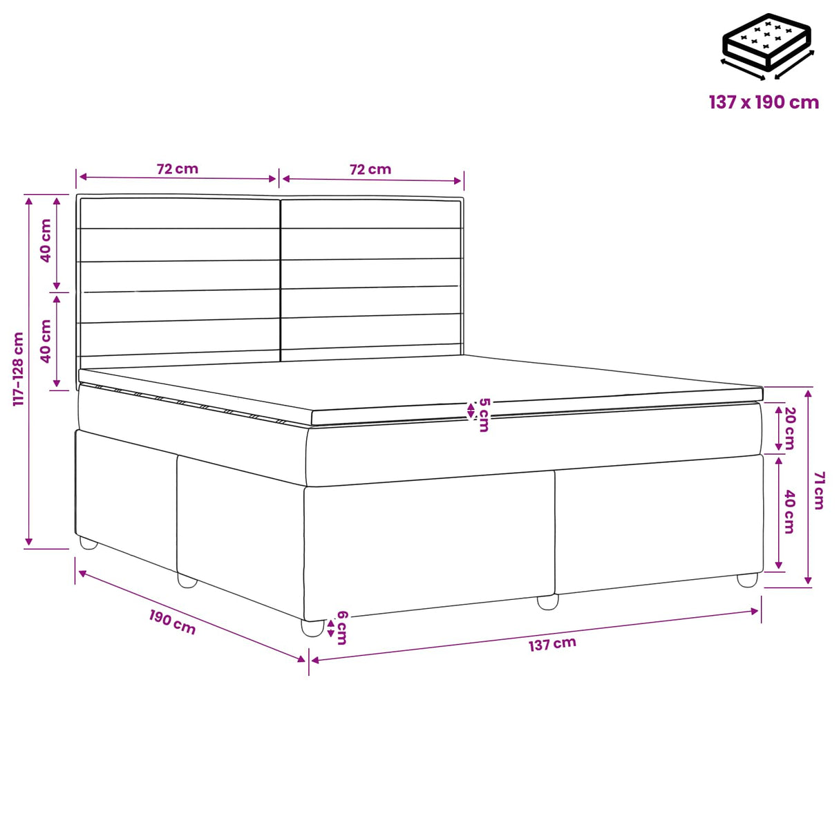 Box Spring Bed with Mattress Dark Grey Double Fabric