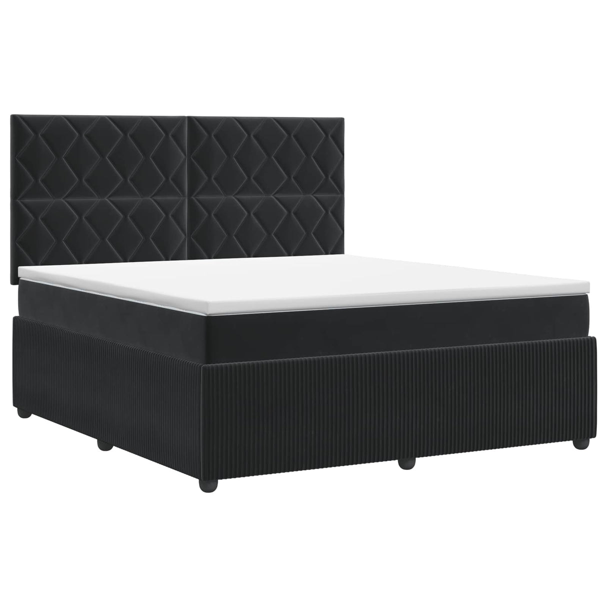 Box Spring Bed with Mattress with Headboard Black Double Velvet