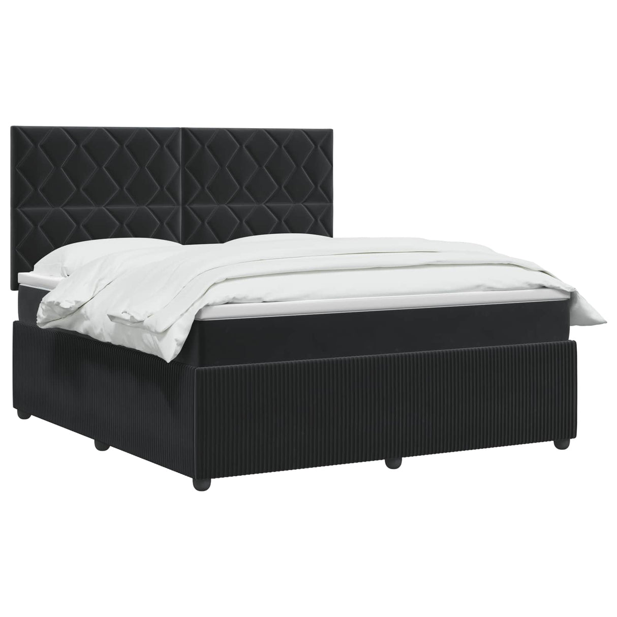 Box Spring Bed with Mattress with Headboard Black Double Velvet