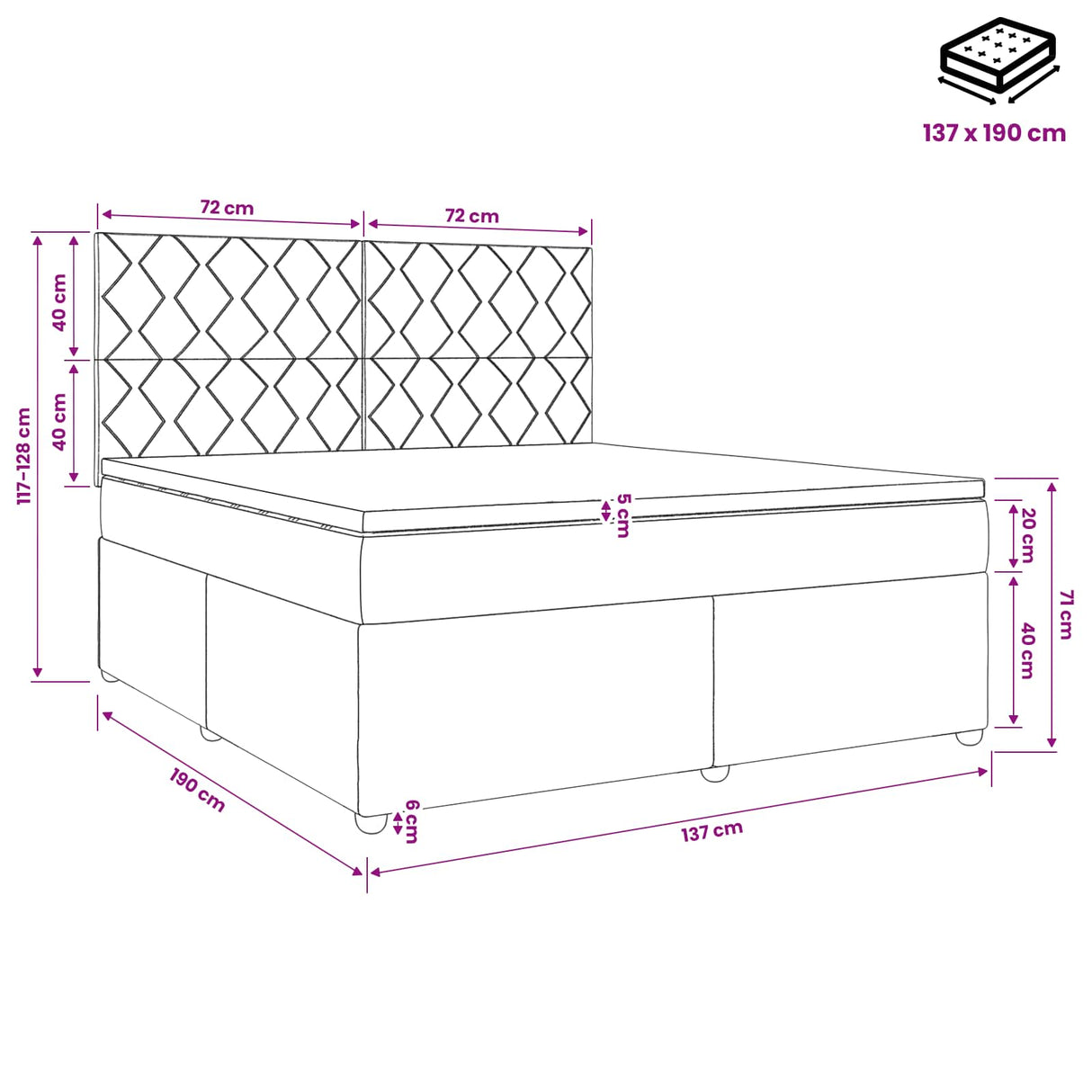 Box Spring Bed with Mattress with Headboard Black Double Velvet