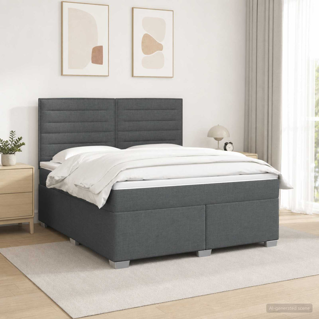 Box Spring Bed with Mattress and LED Dark Grey 137 x 190 cm