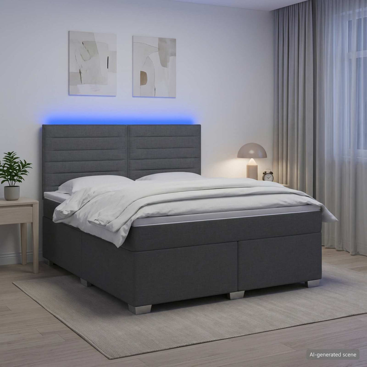 Box Spring Bed with Mattress and LED Dark Grey 137 x 190 cm