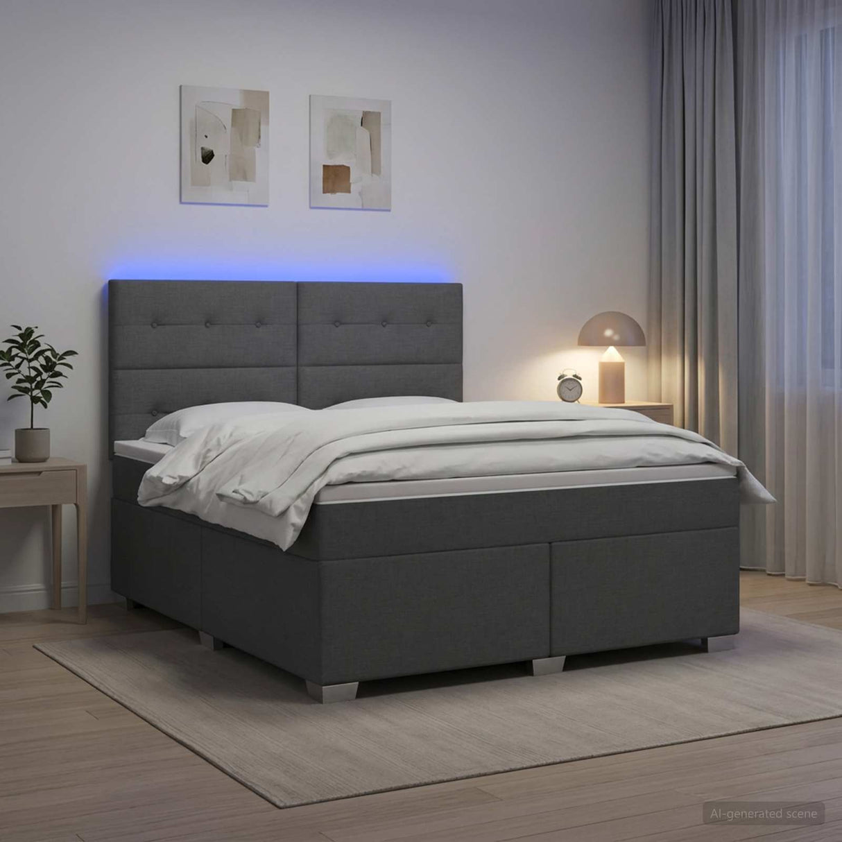 Box Spring Bed with Mattress and LED Dark Grey 137 x 190 cm