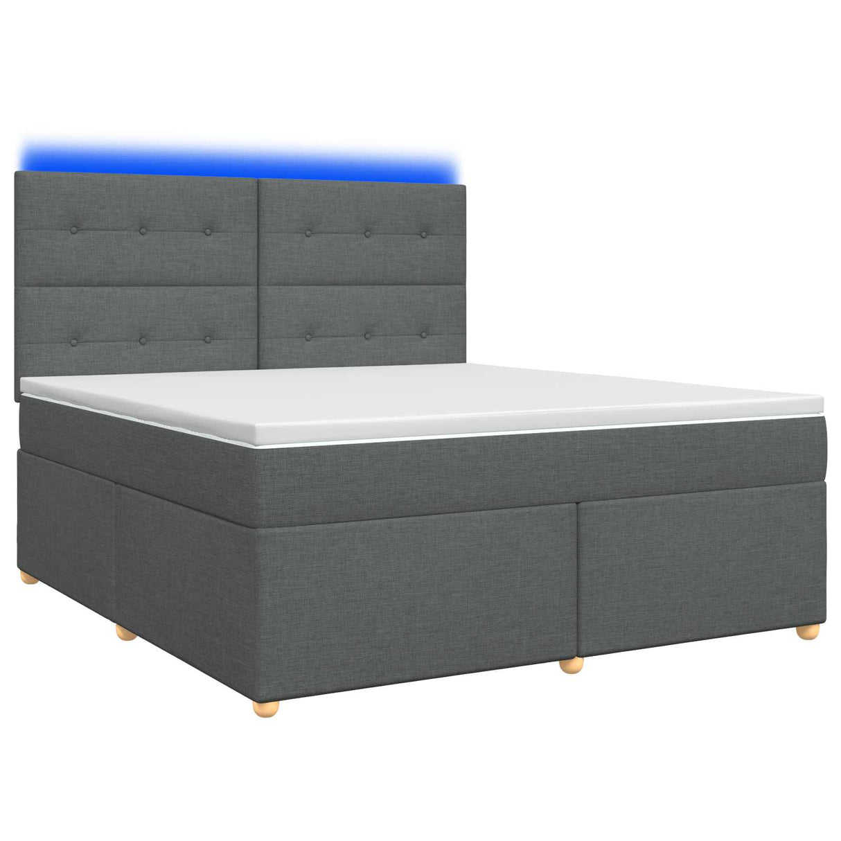 LED Box Spring Bed with Mattress Dark Grey 140 x 190 cm Fabric