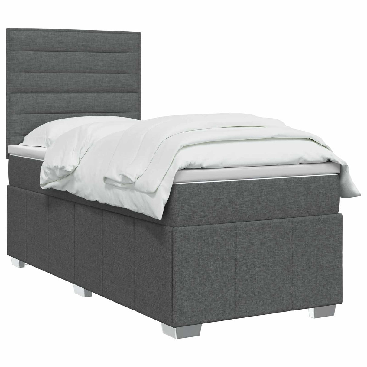 LED Box Spring Bed with Mattress Dark Grey 140 x 190 cm Fabric