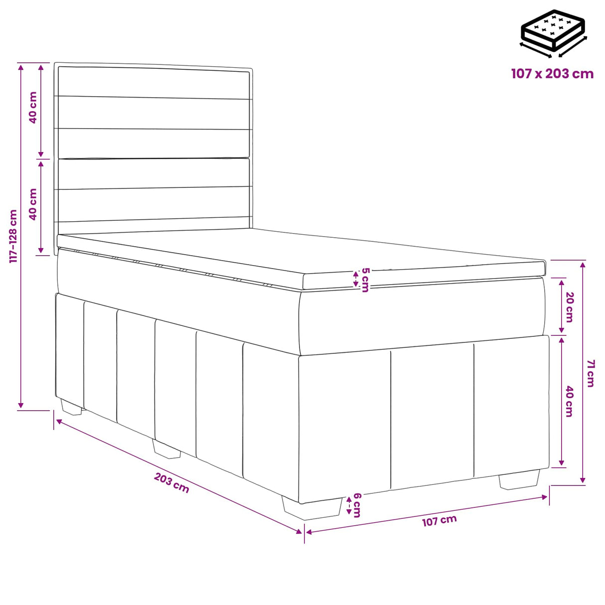 LED Box Spring Bed with Mattress Dark Grey 140 x 190 cm Fabric
