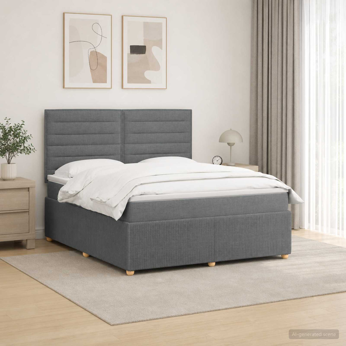 LED Box Spring Bed with Mattress Dark Grey 140 x 190 cm Fabric