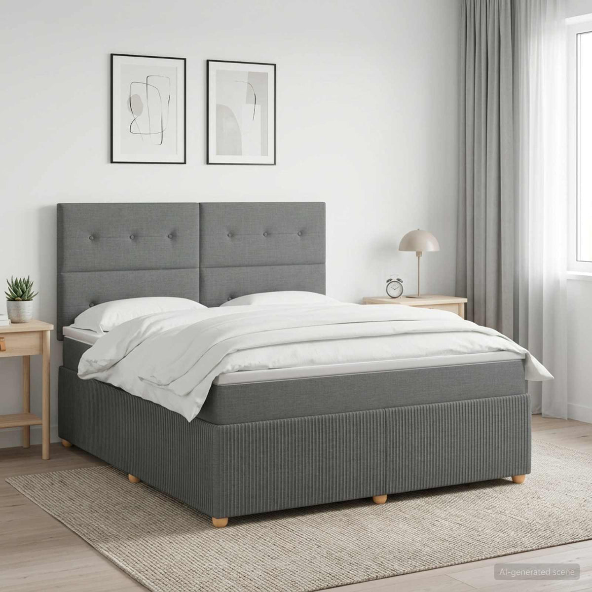 LED Box Spring Bed with Mattress Dark Grey 140 x 190 cm Fabric