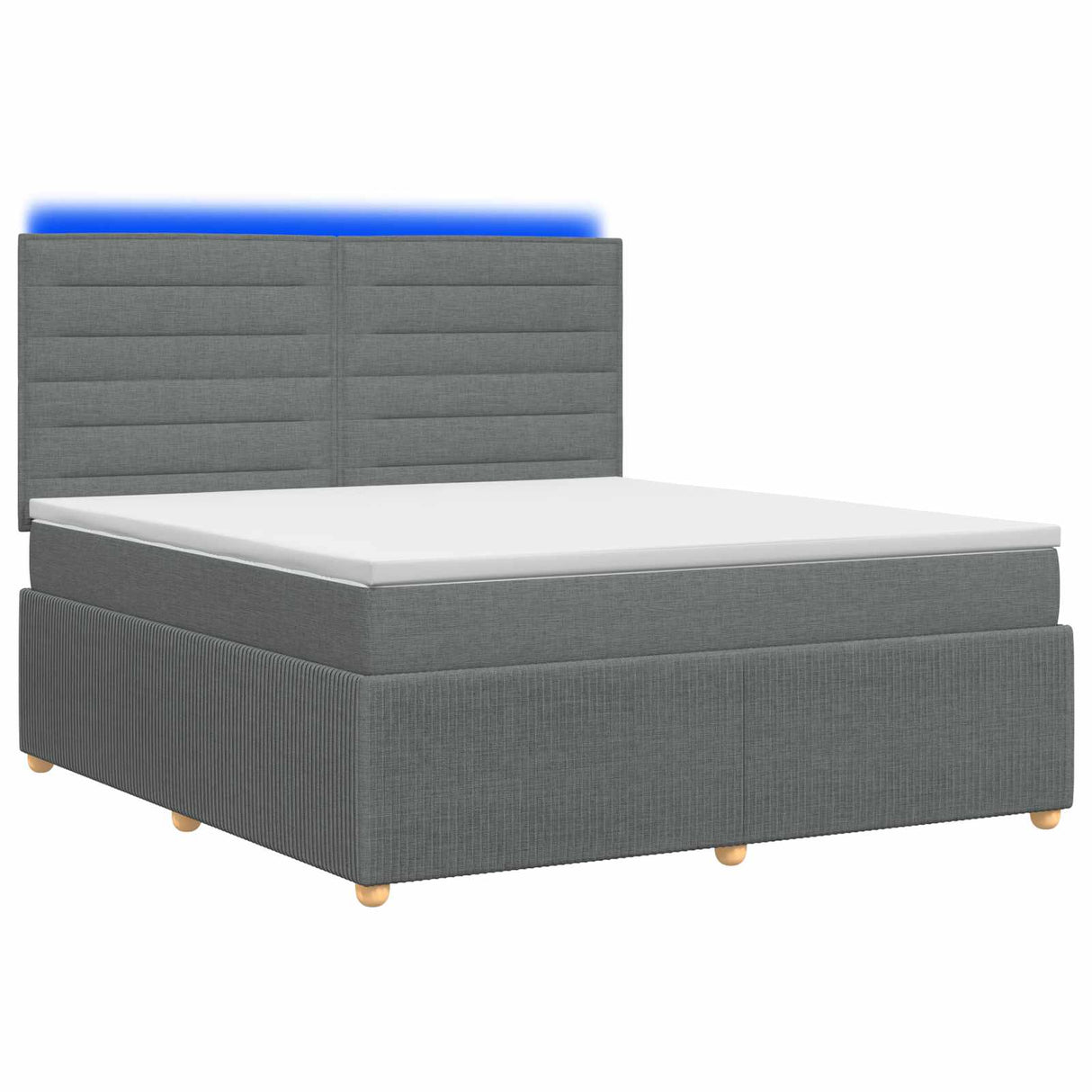 LED Box Spring Bed with Mattress Dark Grey 140 x 190 cm Fabric