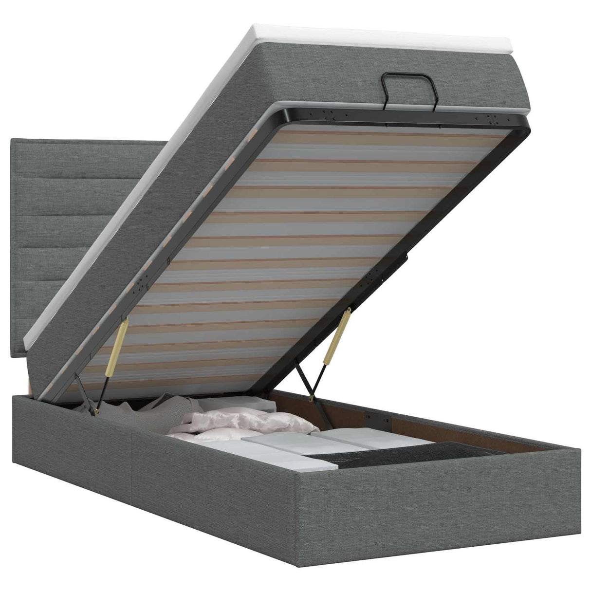 Ottoman Bed with Mattress Dark Grey 107 x 203 cm Fabric