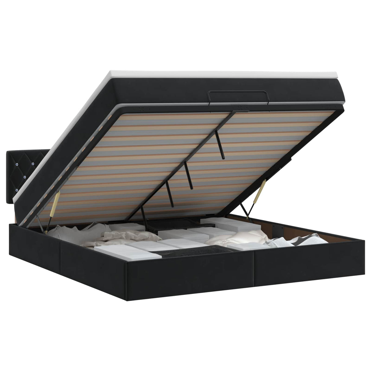 Ottoman Bed with Mattress Black 152 x 203 cm Velvet