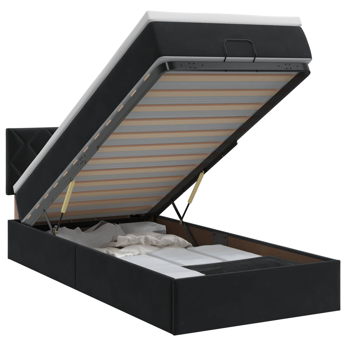 Ottoman Bed with Mattress Black 100 x 200 cm Velvet