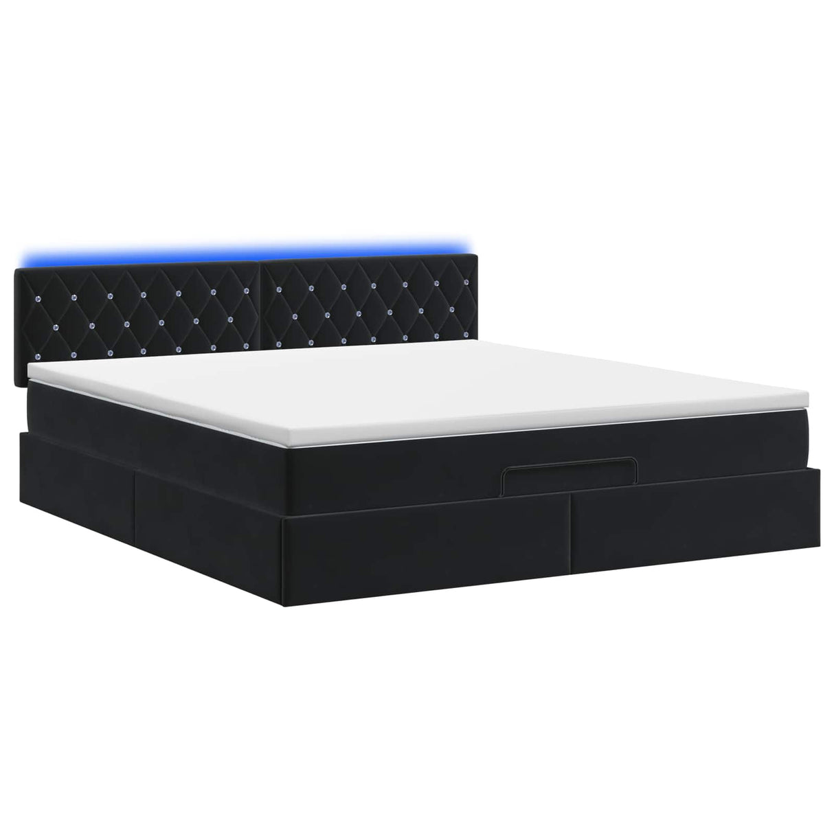 Ottoman Bed with Mattress and LED Black Queen Velvet