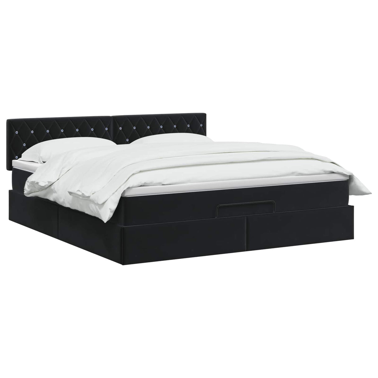 Ottoman Bed with Mattress and LED Black Queen Velvet