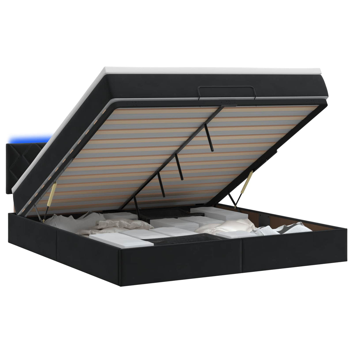 Ottoman Bed with Mattress and LED Black Double Velvet