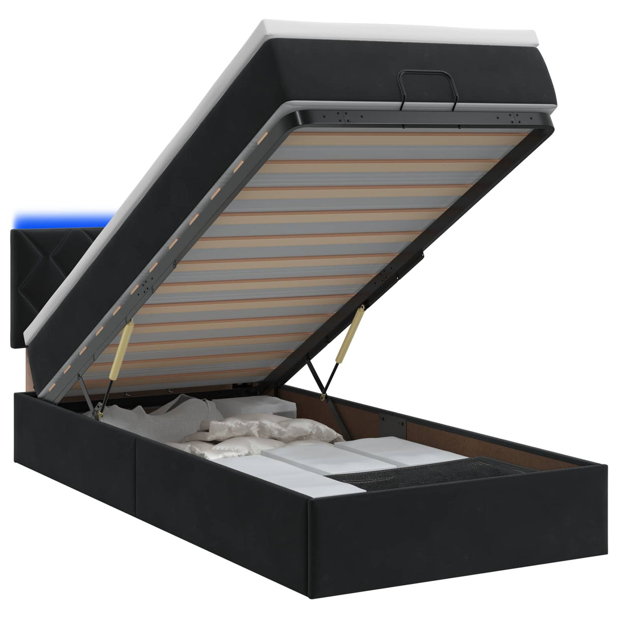 Ottoman Bed with Mattress and LED Black King Single Velvet