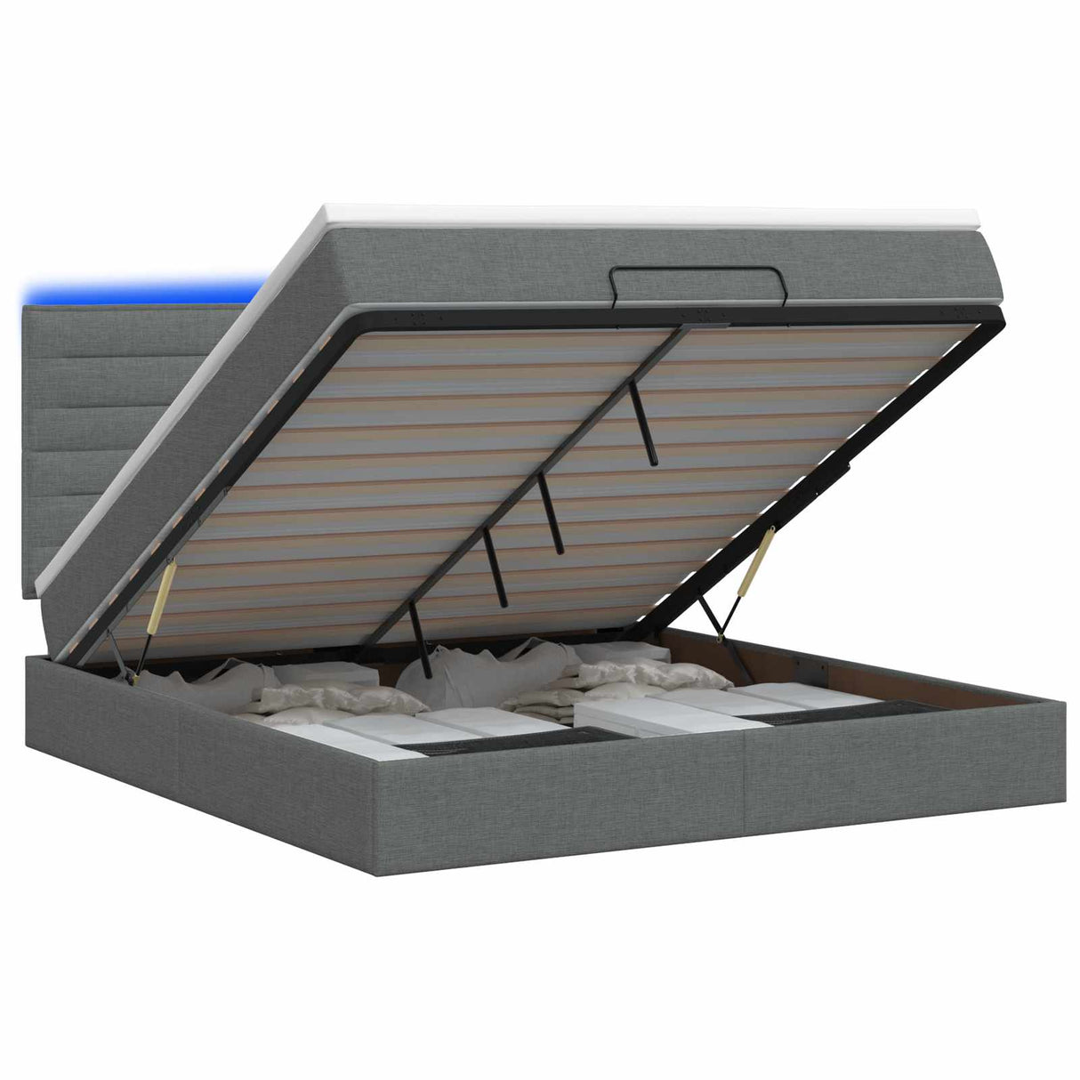 Ottoman Bed with Mattress and LED Dark Grey Double Fabric