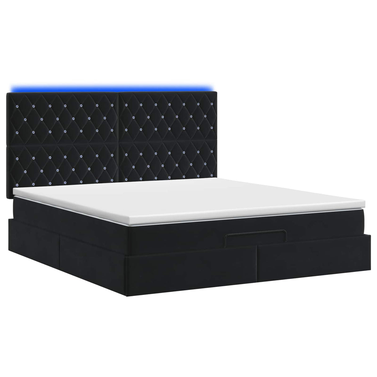 Ottoman Bed with Mattress and LED Black Queen Velvet