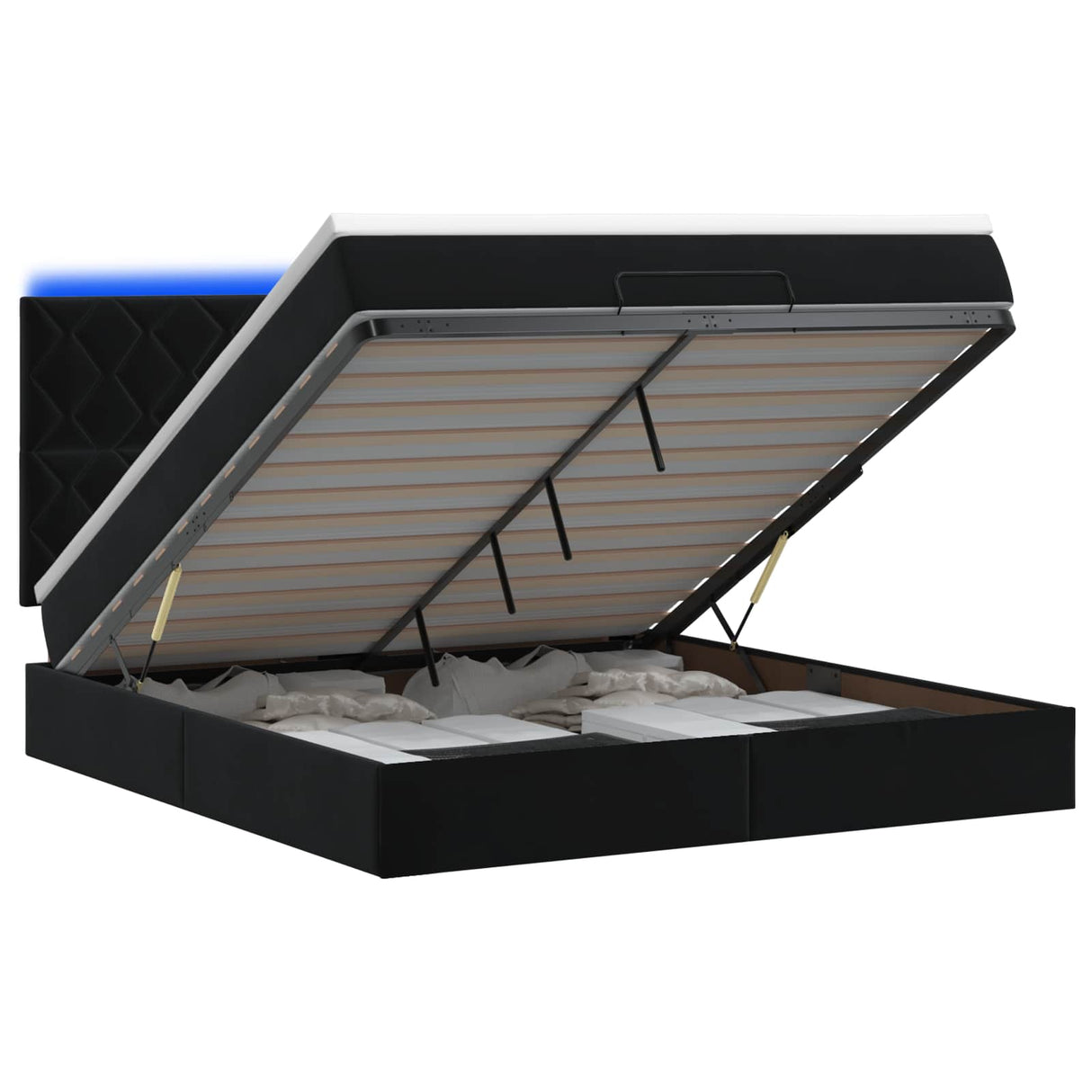 Ottoman Bed with Mattress and LED Black Double Velvet