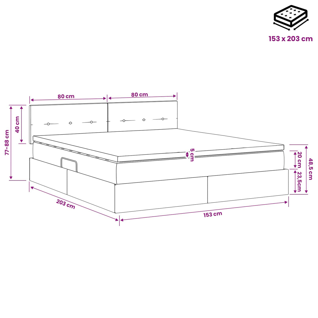 Storage Bed with Headboard 153 x 203 cm Fabric