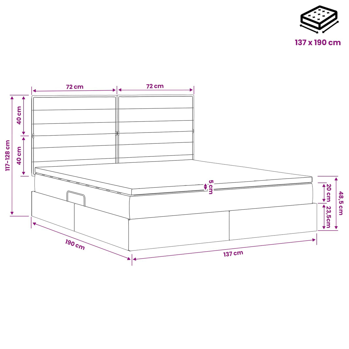 Storage Bed with Headboard with Storage Dark Grey Double Fabric