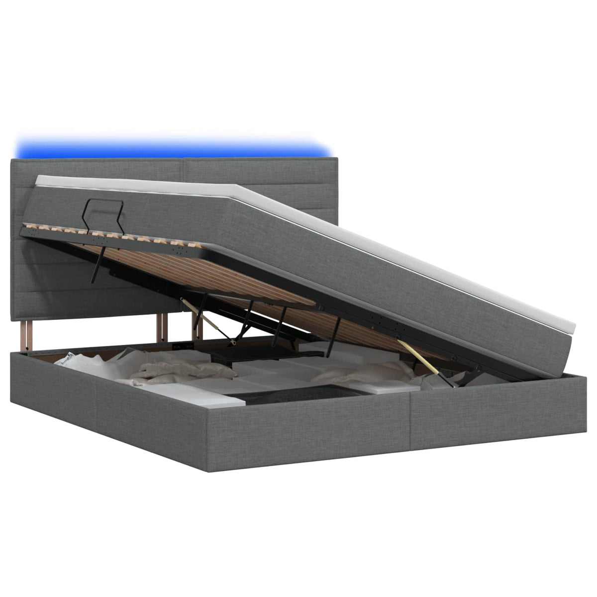 LED Storage Bed with Mattress Dark Grey 140 x 190 cm Fabric