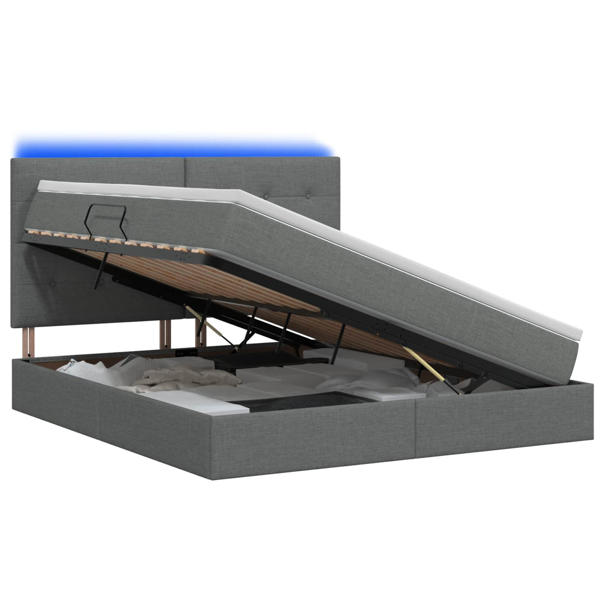LED Storage Bed with Mattress Dark Grey 160 x 200 cm Fabric