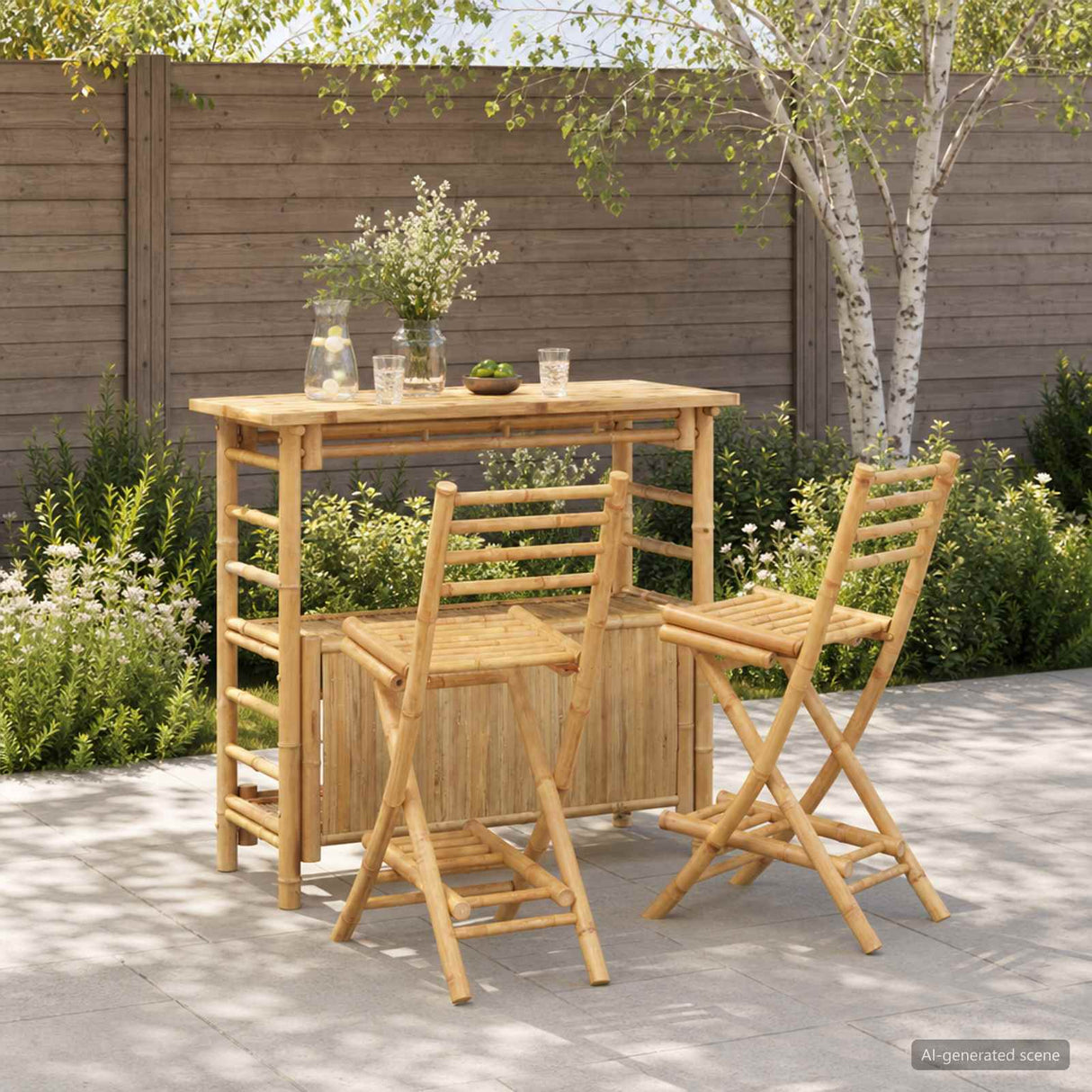 Outdoor Bar Table and Stools 3 pcs Natural Bamboo